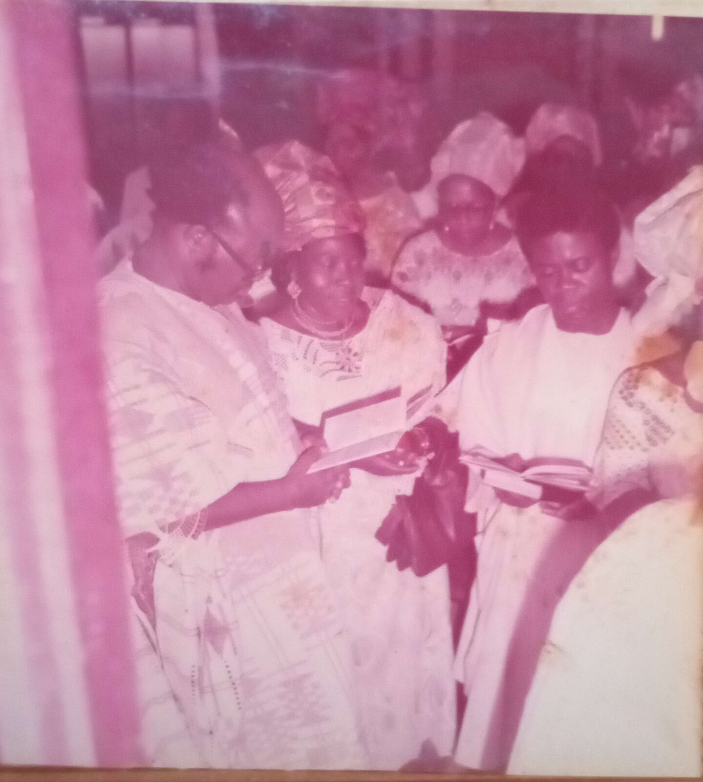 Margaret singing with a group of women in an archival photograph