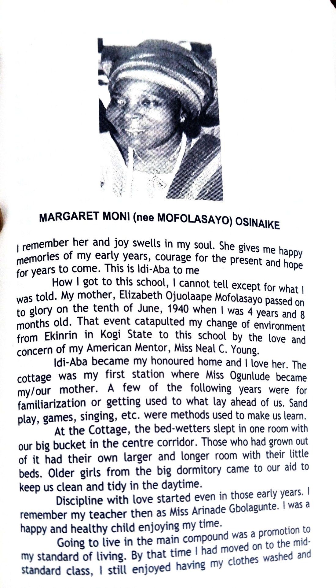The first page of Margaret Osinaike’s written recollection of Idi-Aba